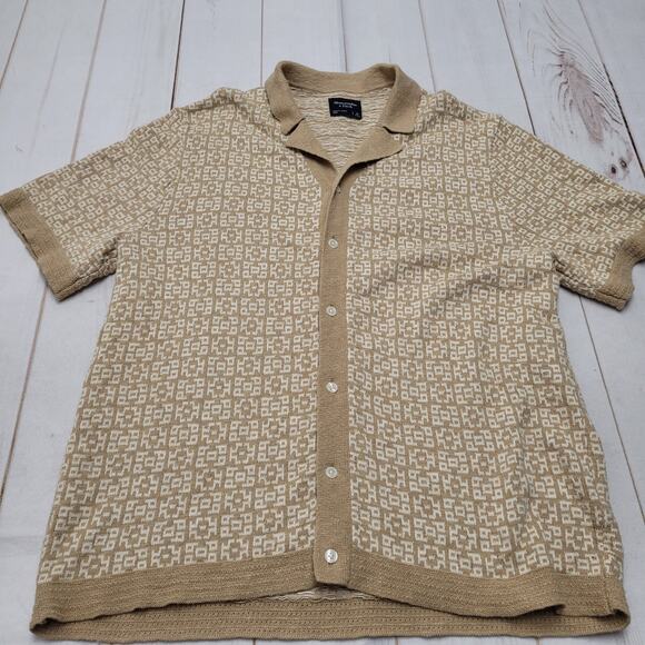 Abercrombie & Fitch Other - Abercrombie & Fitch knit polo sweater cardigan button jacquard tan grandpa core